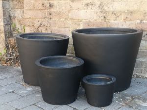 Polystone Large Round Cone Outdoor Pot Black